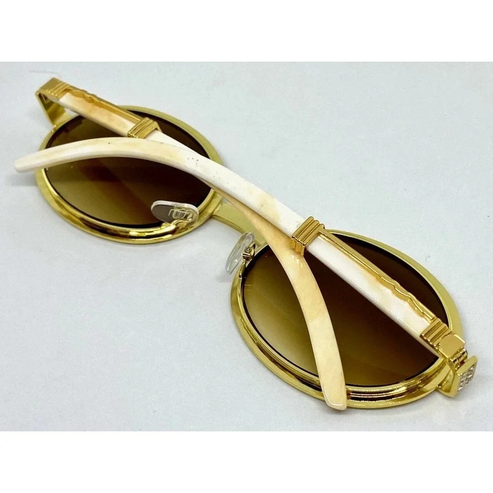 Rhinestone Sunglasses Oval Frame Gold Tone Brown Lens Fashion‎ Shades Men Iced